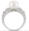Cultured Freshwater Pearl & Lab White Sapphire Ring in Sterling Silver