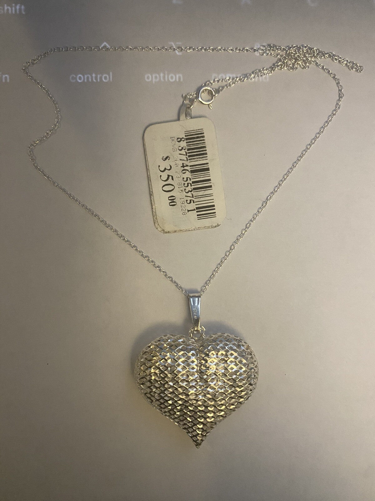Sterling Silver 925 Diamond Cut Puffy Heart Pendant Necklace 18" $350.00