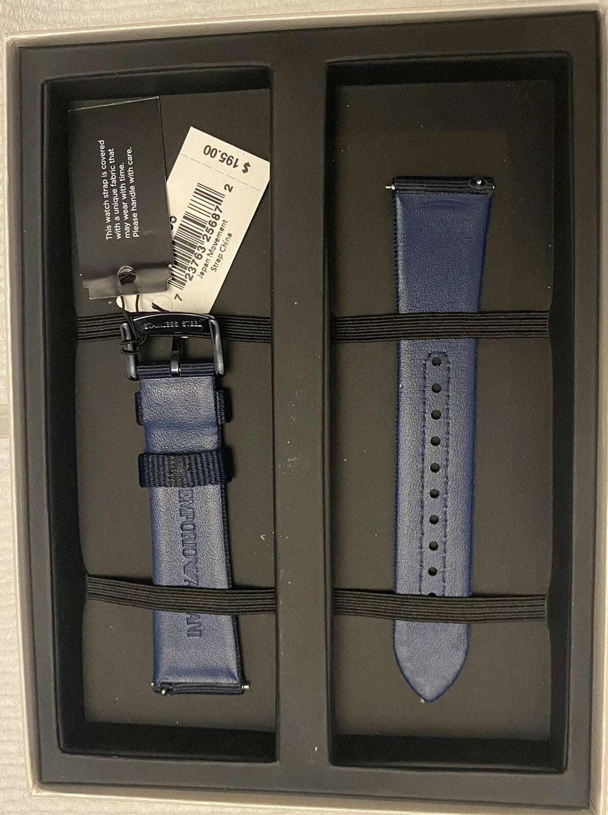 Emporio Armani Watch Leather Band Strap Blue PVD Steel Buckle AR8005 $195