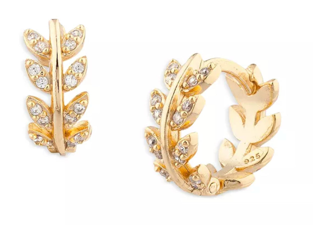 Aqua Crystal Leaf Inspired Hoop Earrings