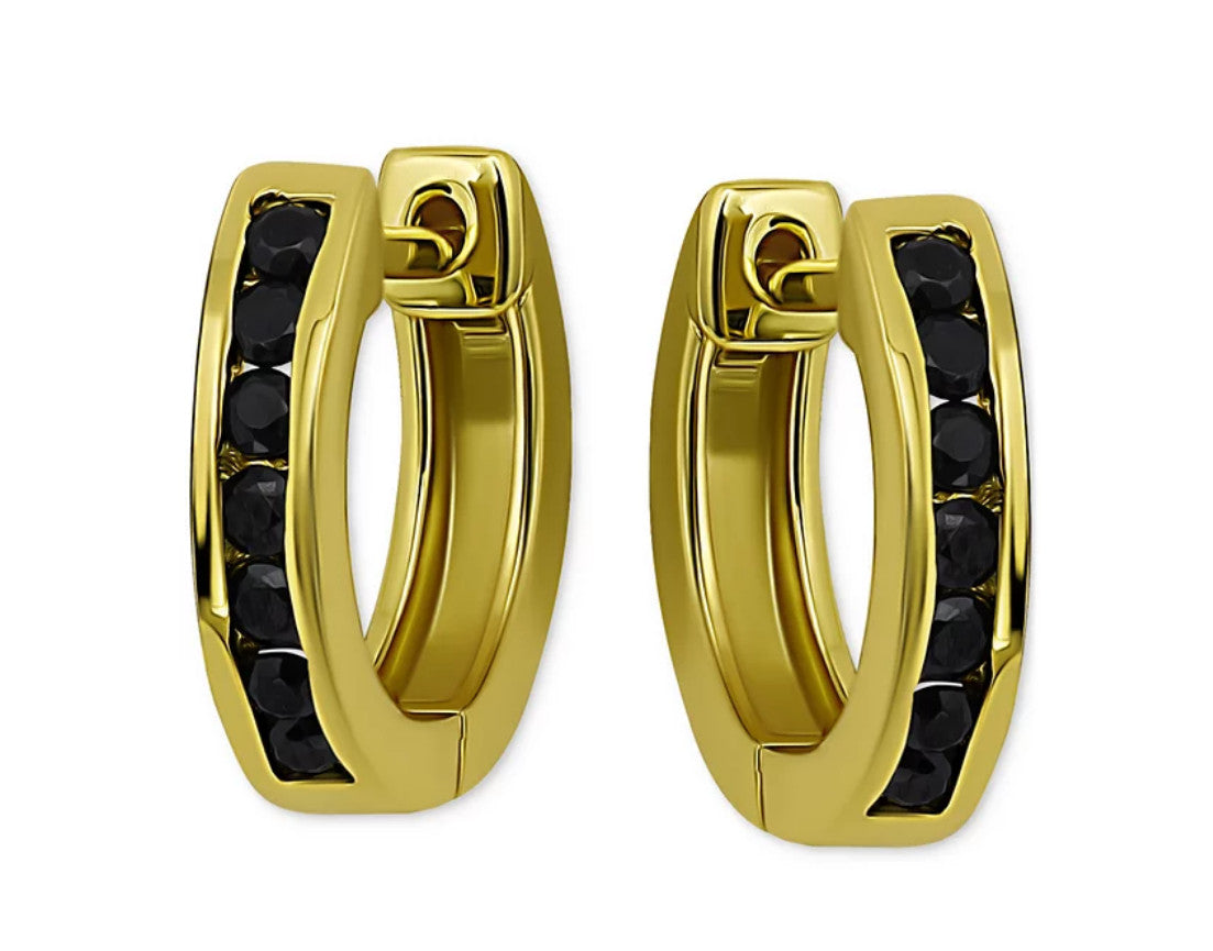 Giani Bernini Black CZ Extra Small Huggie Hoop Earrings 18k Gold Plated Sterling
