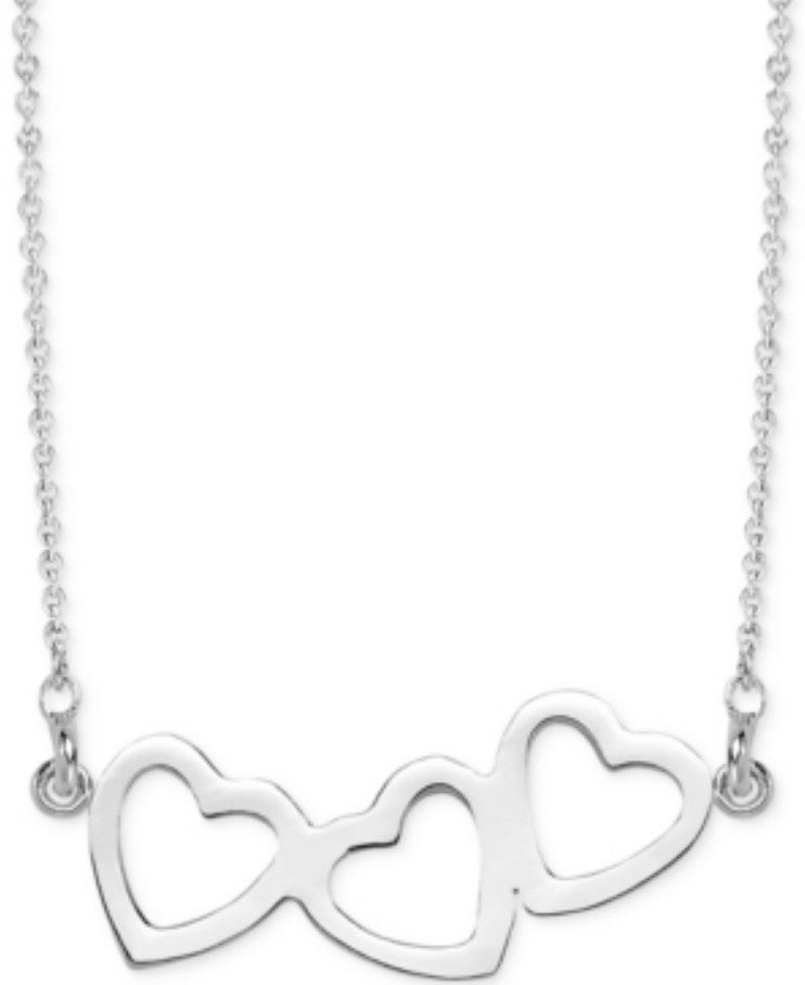 Sarah Chloe Triple Heart Pendant Necklace, 16" + 2" Extender - Sterling Silver