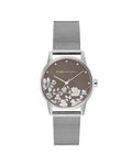 BCBGMAXAZRIA QUARTZ FLORAL SILVER MESH BG50827003 WOMEN'S WATCH No Box