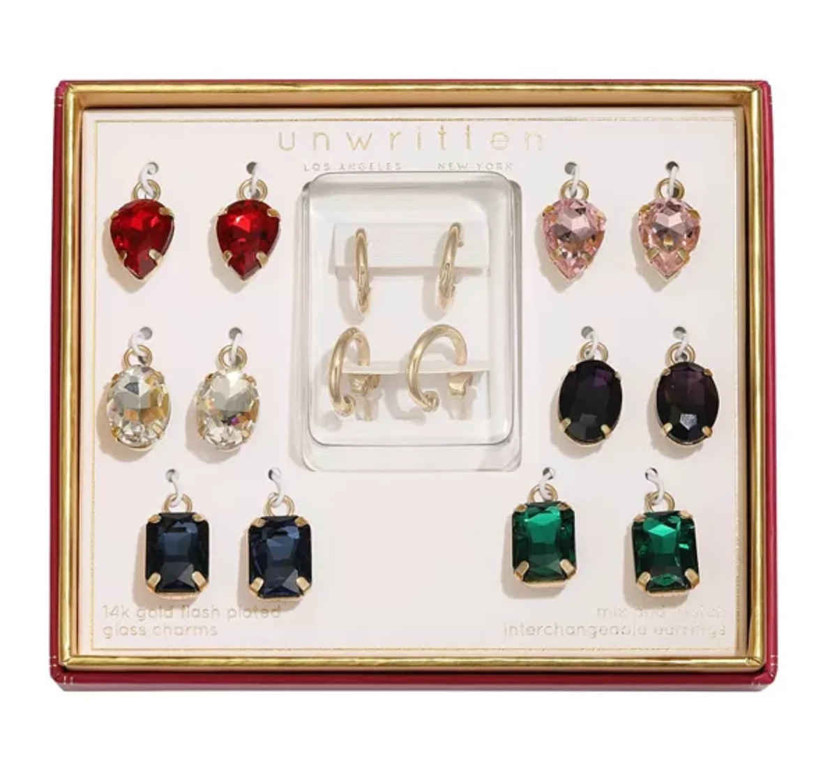 10 PCS. (Boxes) Unwritten Multi-Color Glass Mix & Match Hoop Earring Set In Gold