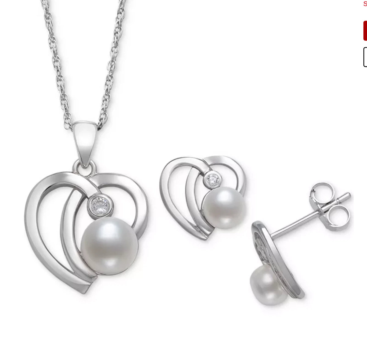 Wedding Bridal Silver Freshwater Pearl Pendant Necklace Stud Earrings Set Box H6