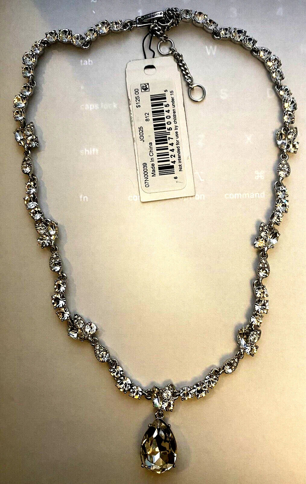 Givenchy Pear Shape Crystal Pendant Necklace Silver-Tone