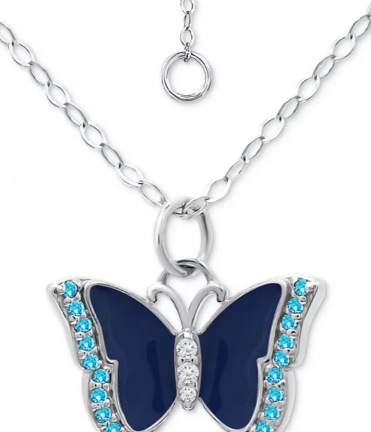 Giani Bernini Blue Enamel Butterfly Pendant Necklace