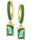 Giani Bernini Green CZ & Green Enamel Dangle Hoop Earrings 18K Gold Plated