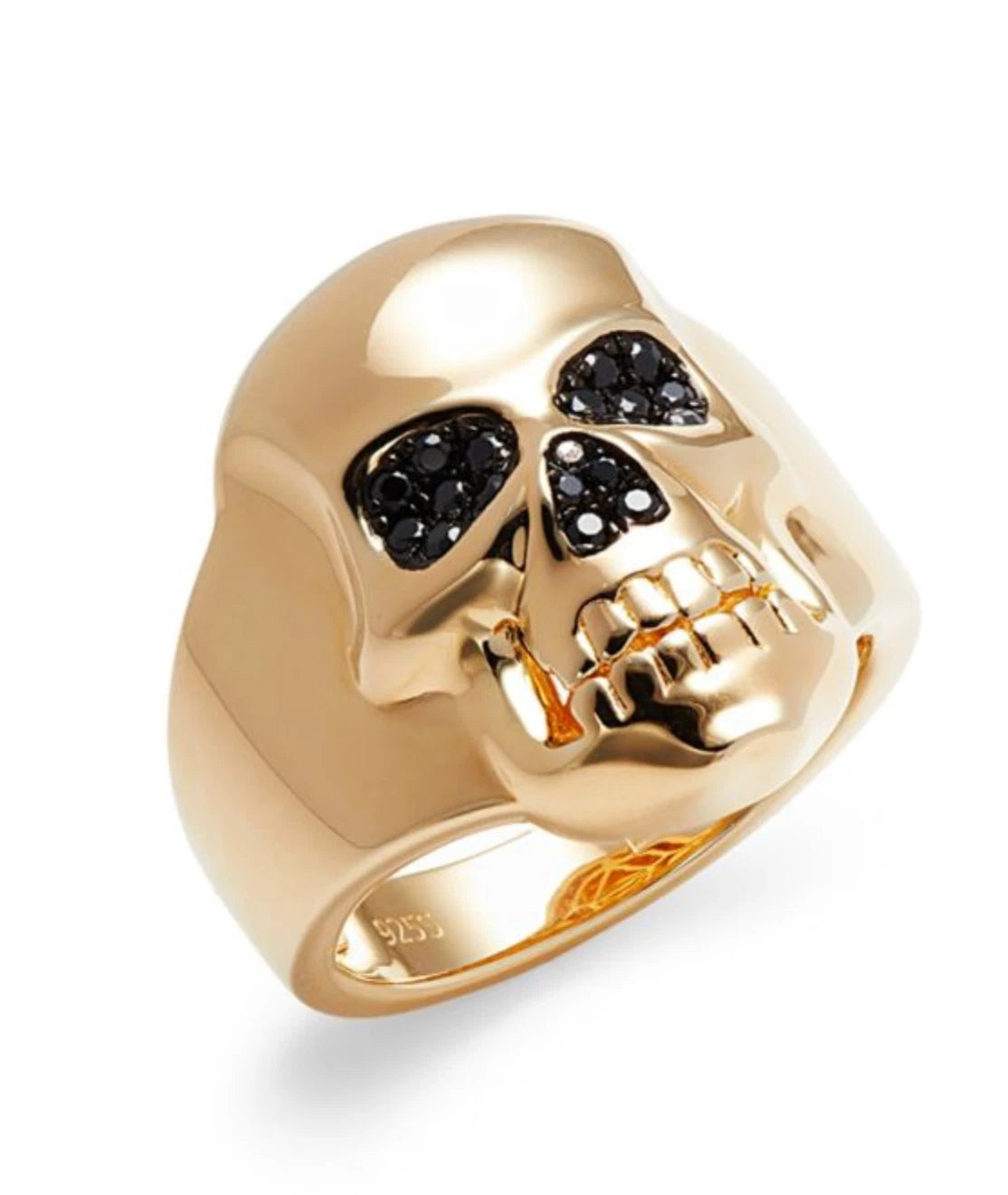 Effy Men 14K Goldplated Sterling Silver 0.30 TCW Black Spinel Skull Ring Size-10