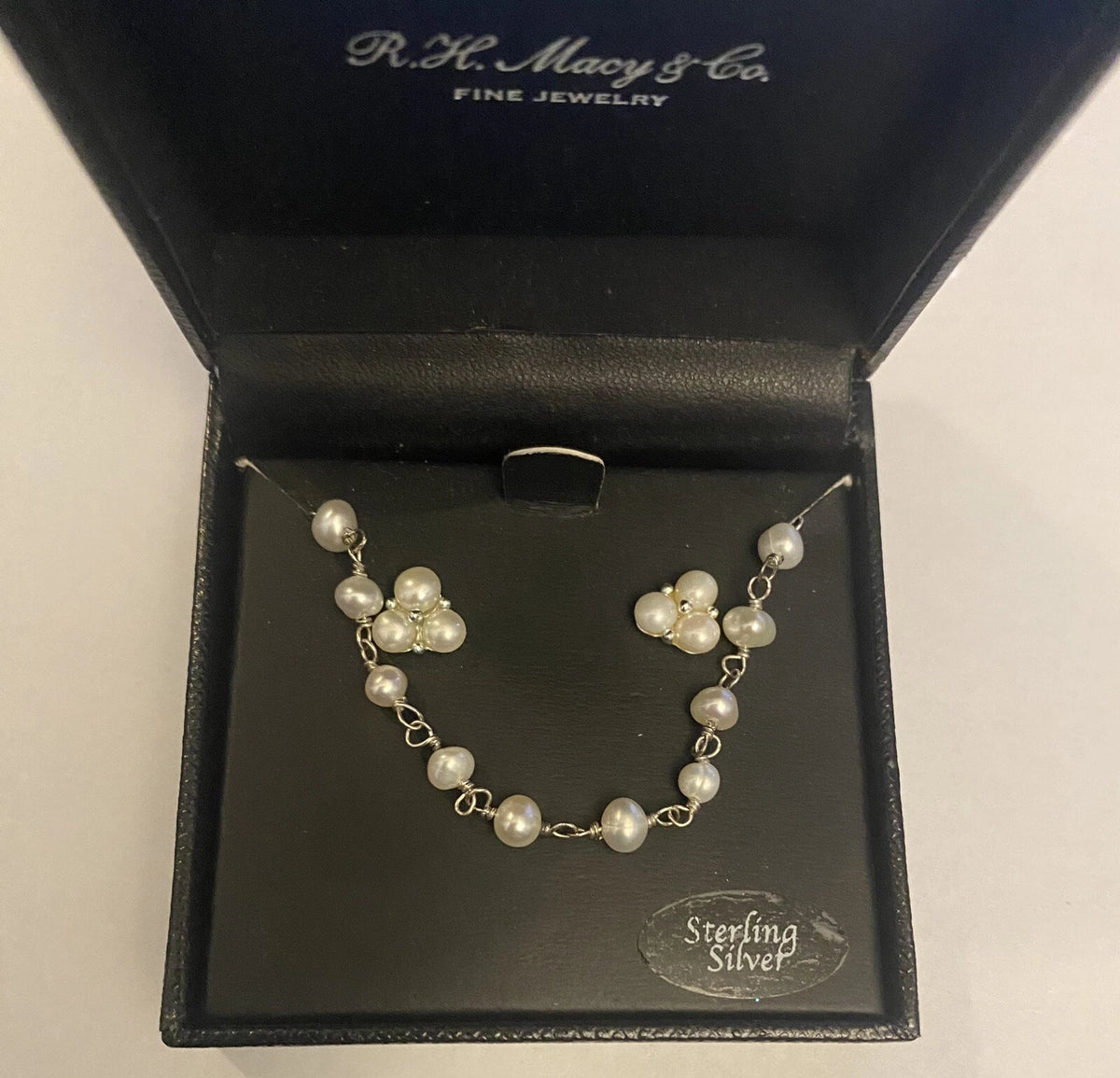 Bridge Cultured Pearl Necklace Earring Set Sterling Silver