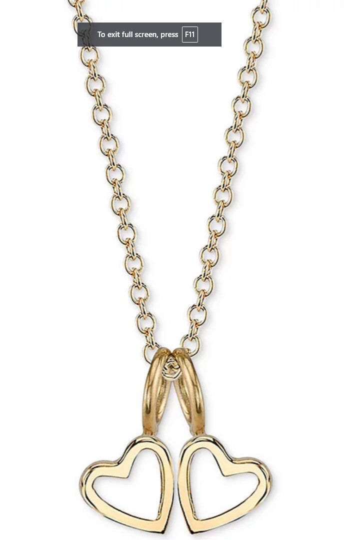 Double Heart Charms Pendant Necklace, 18" - Gold Over Silver