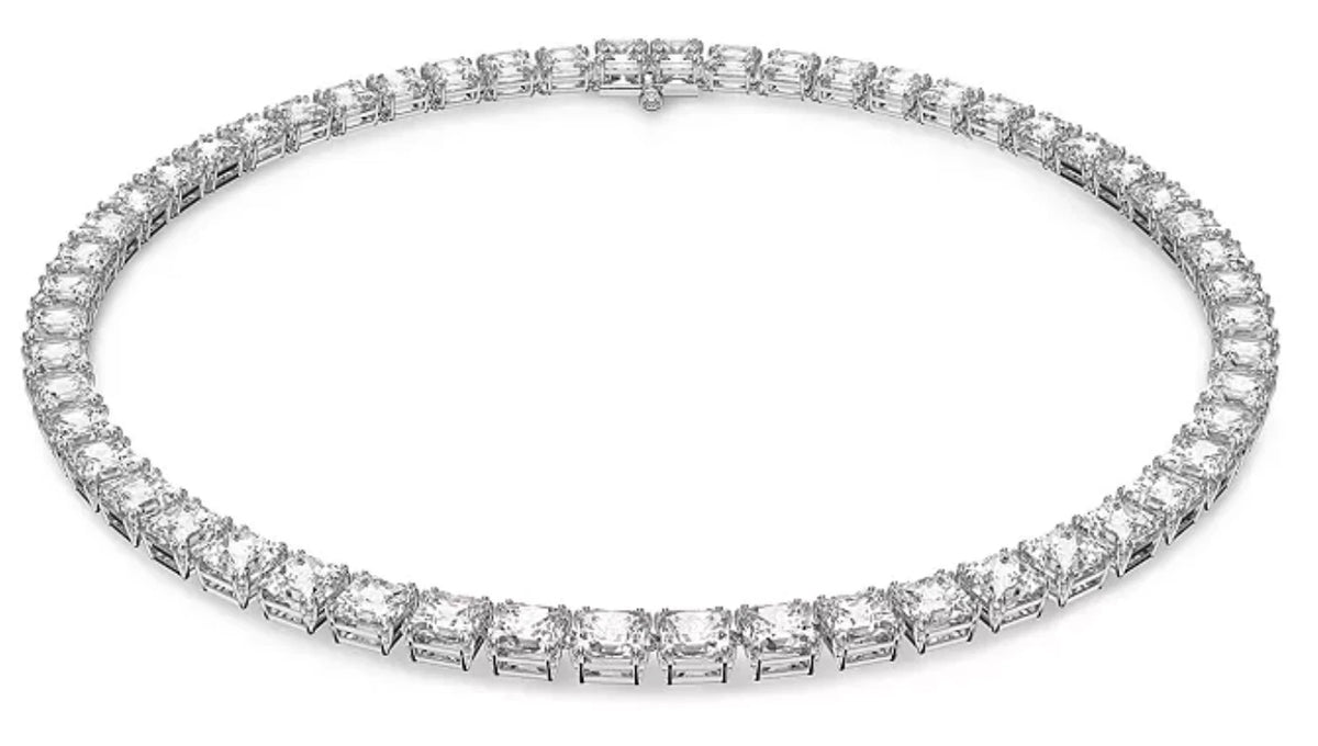 Swarovski Matrix Square Cut Collar Necklace Rhodium Plated 14.87-16.5 In