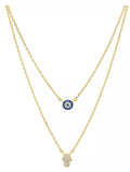Double Strand Hamsa Pendant Necklace 14K Gold-Plated St. Silver 14"-16" - Exc.
