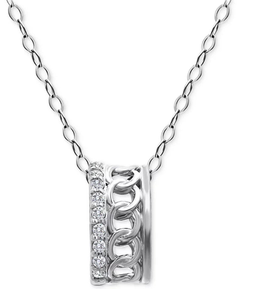 Giani Bernini Cubic Zirconia Open Link Rondelle Slide Pendant Necklace, 16" + 2"