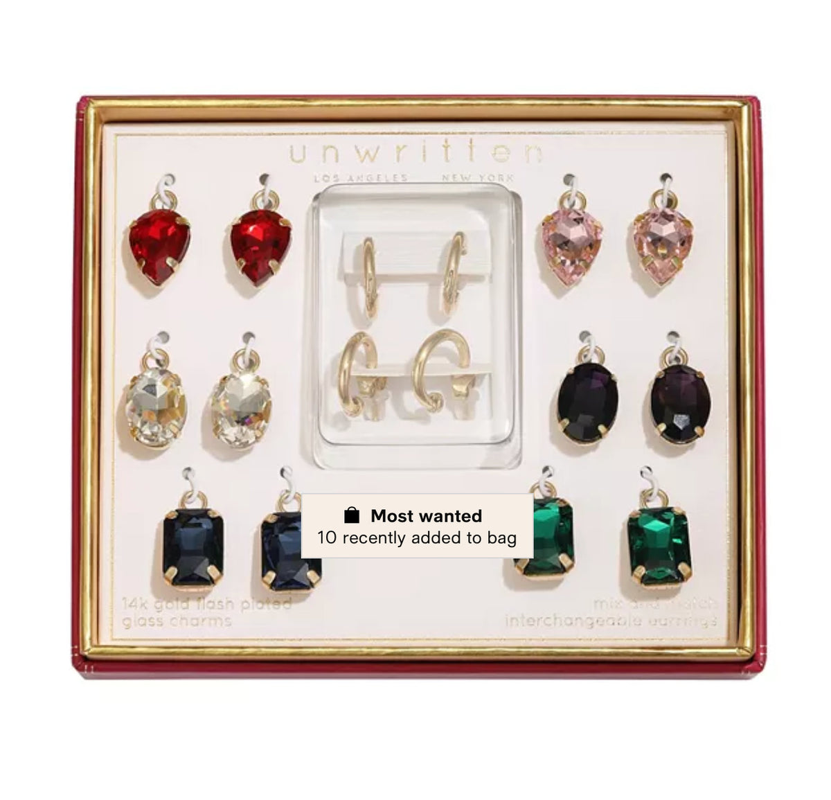 Unwritten 10-Piece Multi-Color Glass Hoop Earring Set Gold