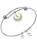Unwritten Pave and Initial "L" Bangle Bracelet in Stainless Steel
