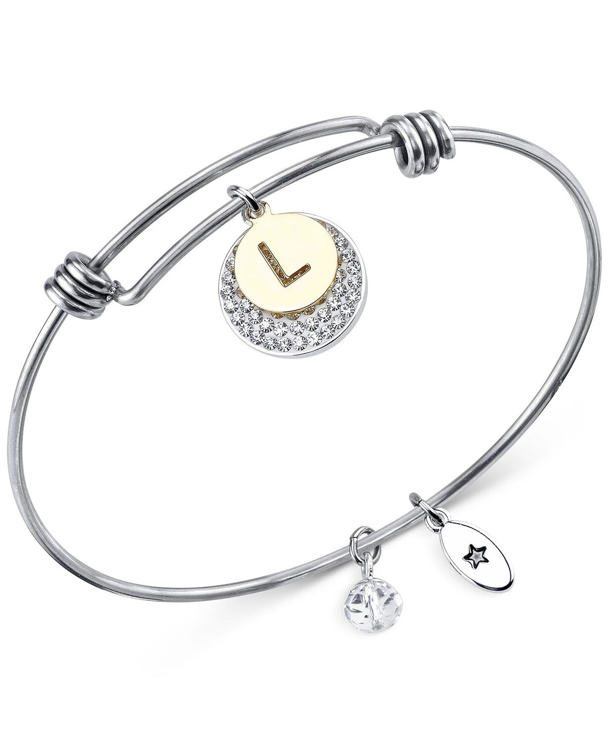 Unwritten Pave and Initial "L" Bangle Bracelet in Stainless Steel
