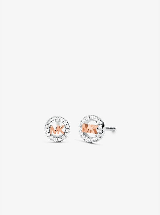 Michael Kors Precious Metal-Plated Sterling Silver Pavé Logo Charm Stud Earring
