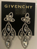 Givenchy Silver-Tone Pavé Crystal Floral Post Chandelier Earrings