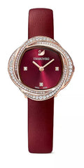 Swarovski Women's Crystal Flower Red Leather Strap Watch 28.4mm No Box