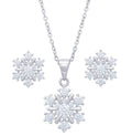 Silver Plated Cubic Zirconia Snowflake Earrings Pendant Necklace Set