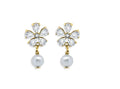 Aqua CZ Flower & Freshwater Pearl Drop Earrings 18K Gold Plated Sterling Silver