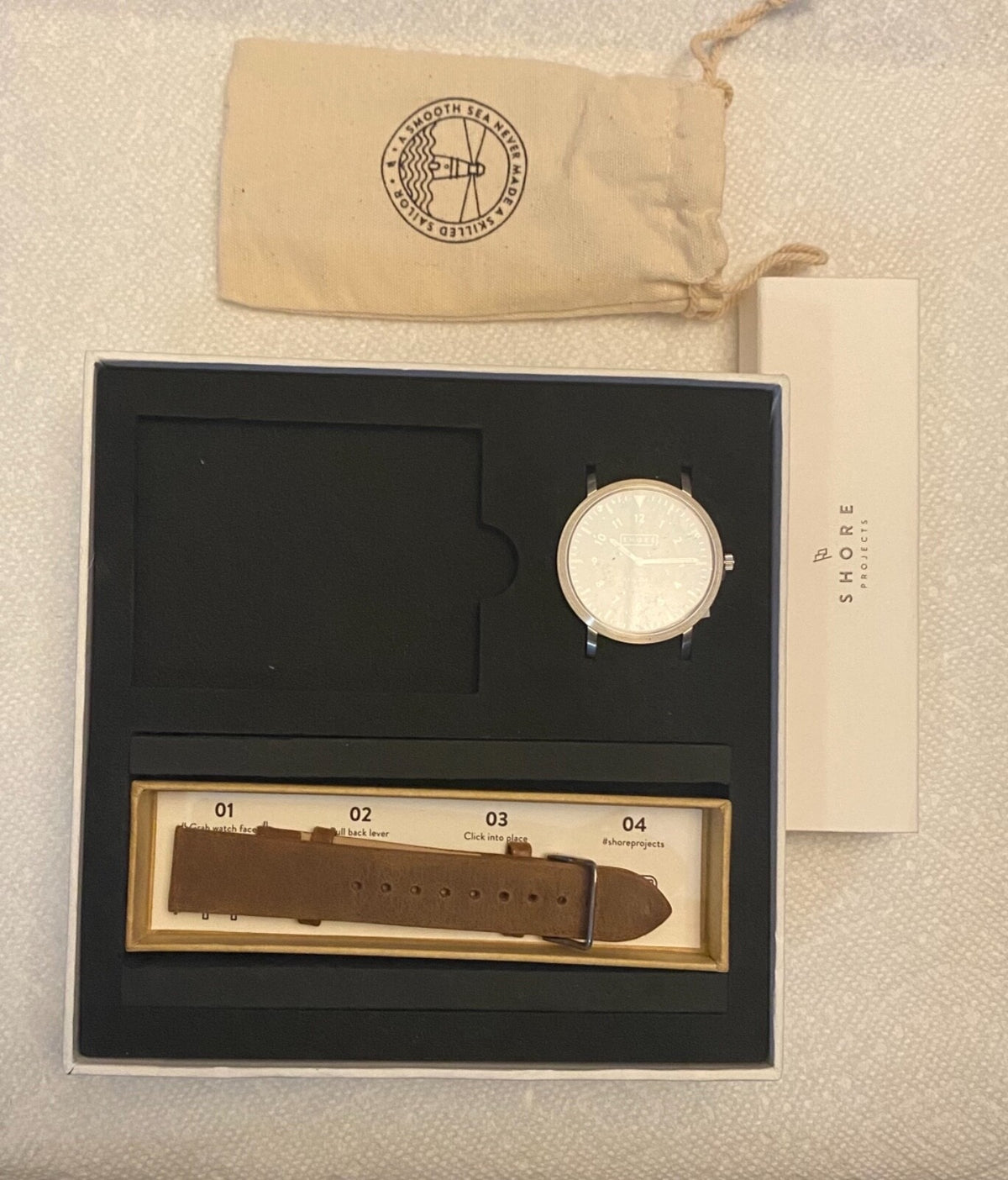Shore Projects Abersoch Watch Light Brown Leather Strap Cyan Dial