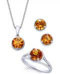 Citrine Rope Style Pendant Necklace Stud Earrings and Ring Set (4 ct. t.w.) 925.