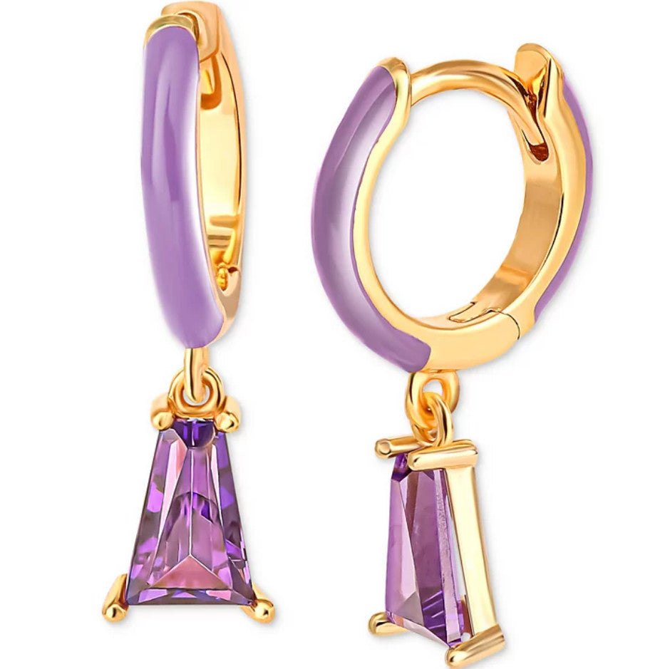 Giani Bernini Purple Cubic Zirconia & Purple Enamel Dangle Hoop Earrings in 18k