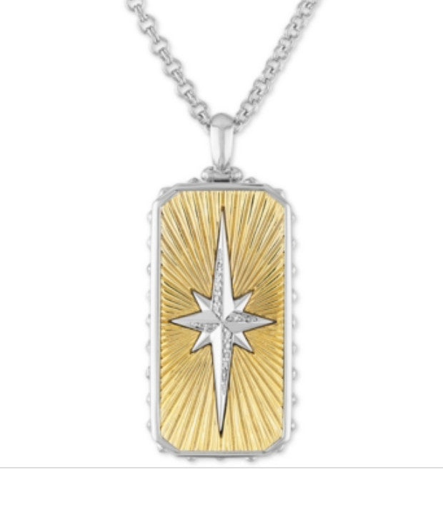 Esquire Men's Jewelry Diamond Starburst Dog Tag 22" Pendant 1/8 Ct T.W.
