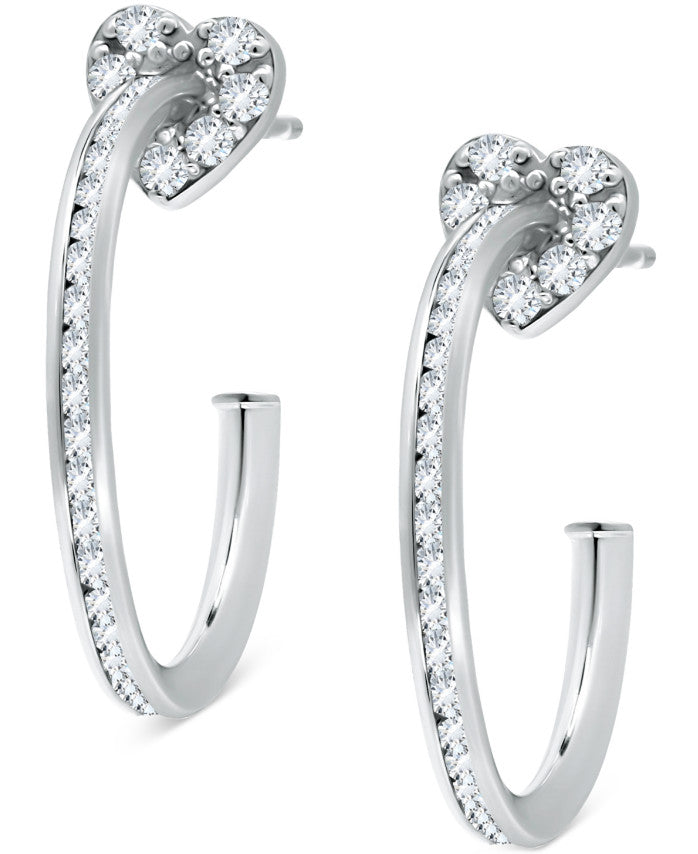 Giani Bernini Cubic Zirconia Heart Motif Small Hoop Earrings, 0.88","