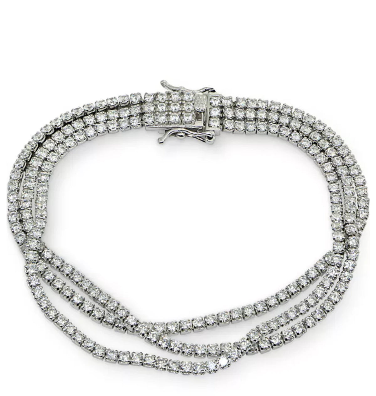 Cubic Zirconia Multi-Row Statement Bracelet Sterling Silver
