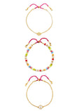 $115 AQUA Charm & Bead Cord Slider Bracelets in 14K Gold Plated, Set of 3