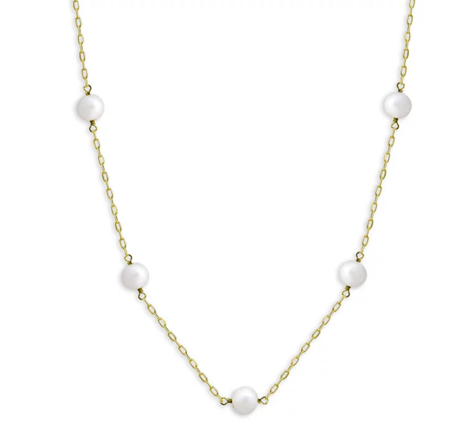Aqua Cultured Freshwater Pearl Necklace in 18K Gold Plated Sterling Silver