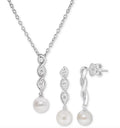 2-Pc. Set Freshwater Pearl (6-1/2 - 7mm) & Cubic Zirconia Twist Pendant Necklace