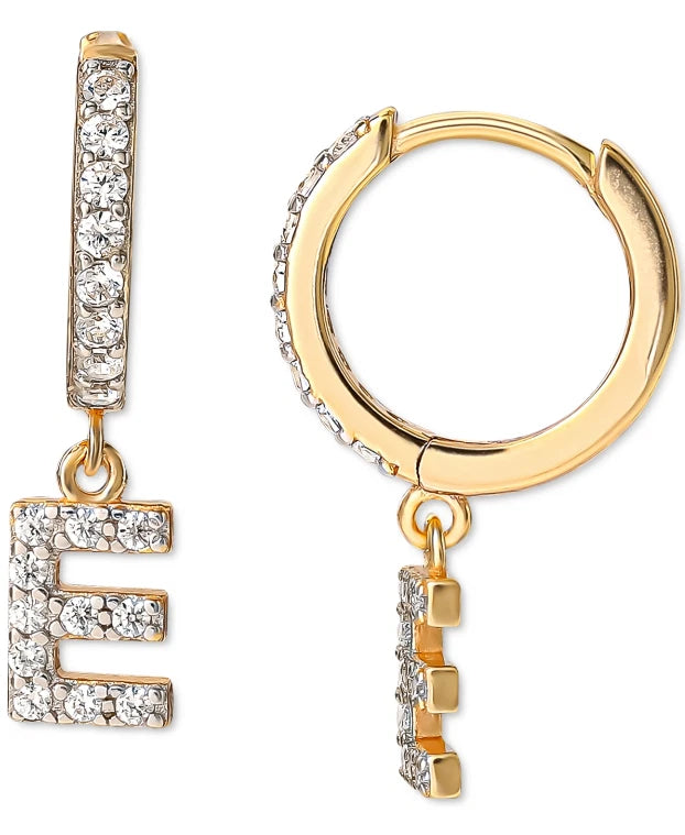 Giani Bernini CZ Initial Dangle Hoop Earrings 18k Gold Plated Sterling Silver
