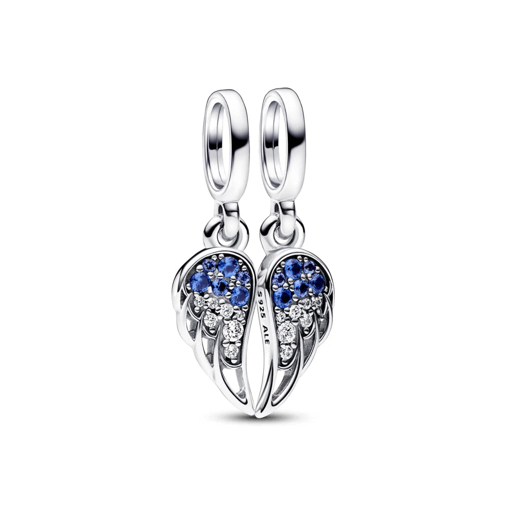Pandora Cubic Zirconia Split Able Angel Wings Dangle Charm - Blue