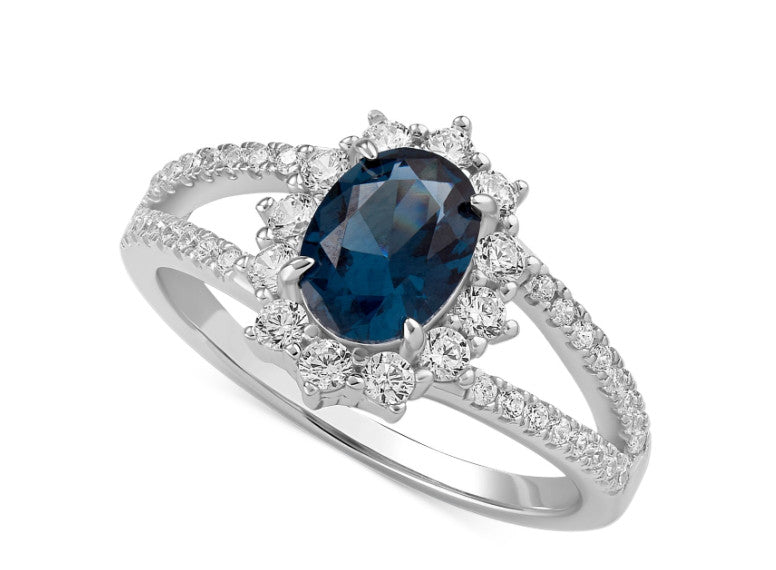 Giani Bernini Cubic Zirconia Blue Oval Halo Ring in Sterling Silver