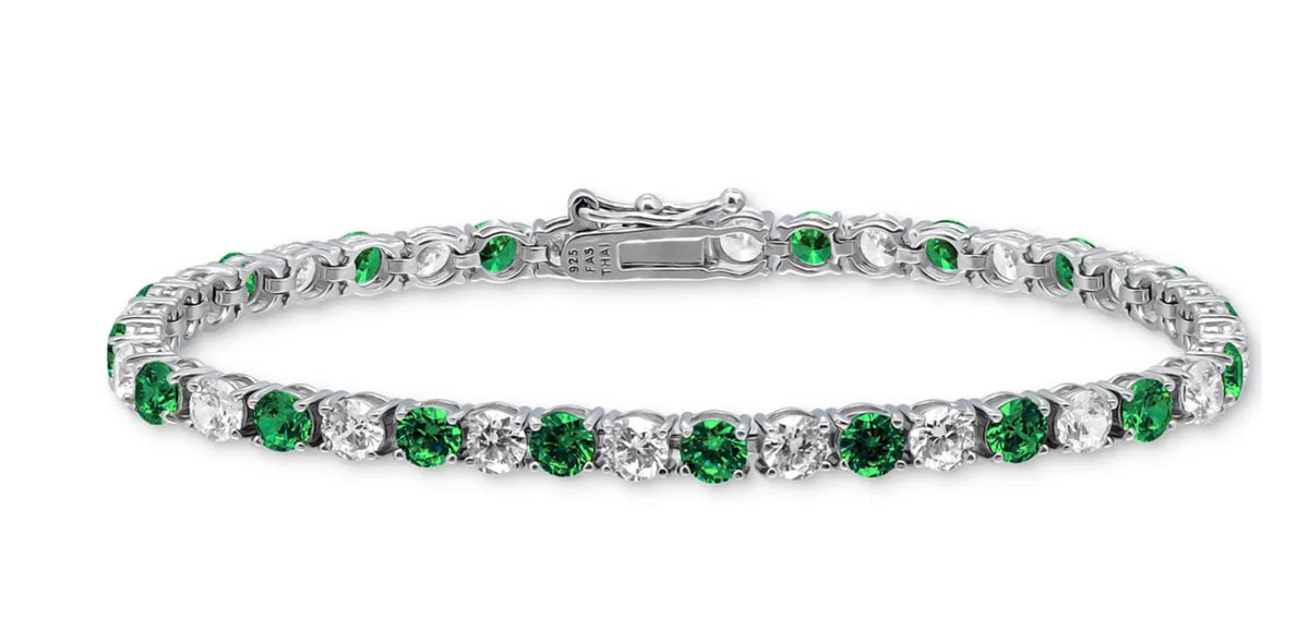 Cubic Zirconia Green Tennis Bracelet Sterling Silver