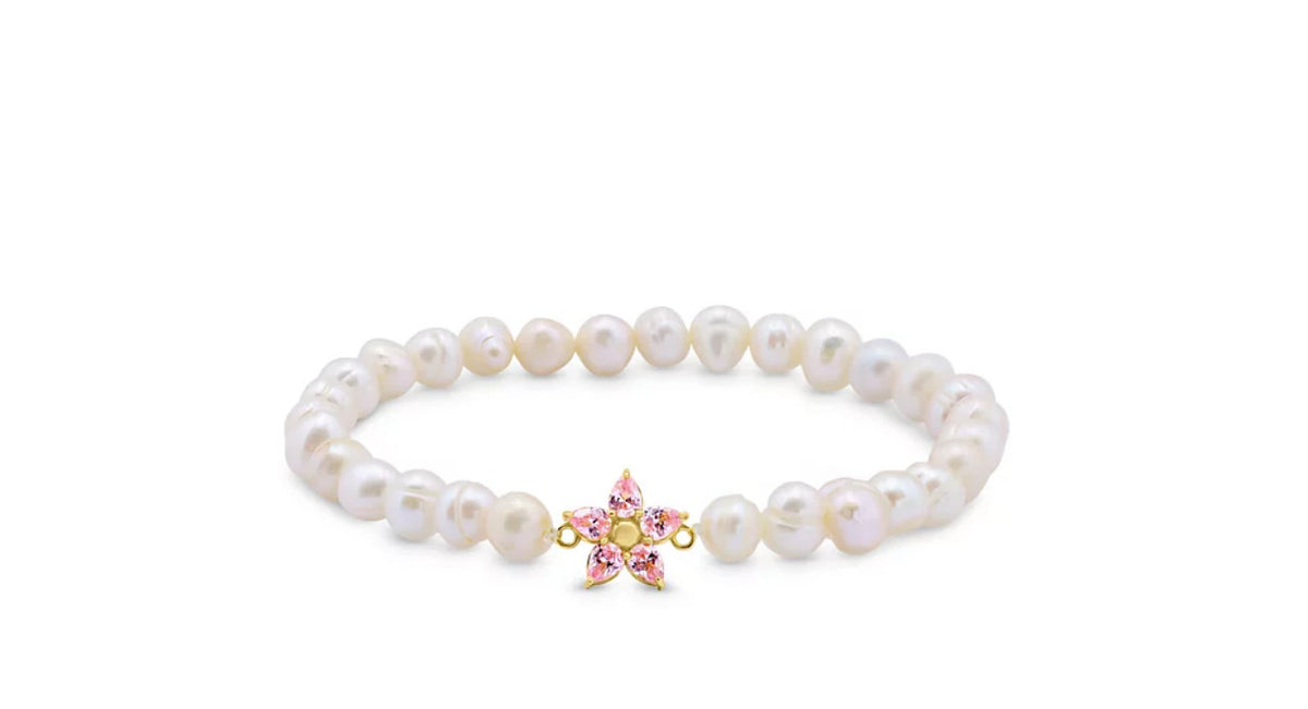 Aqua Cubic Zirconia Pearl Stretch Bracelet - Exclusive