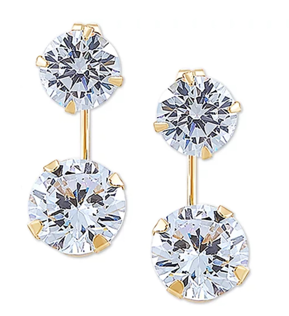 Cubic Zirconia Top & Wire Drop Earrings in 14k Gold - White