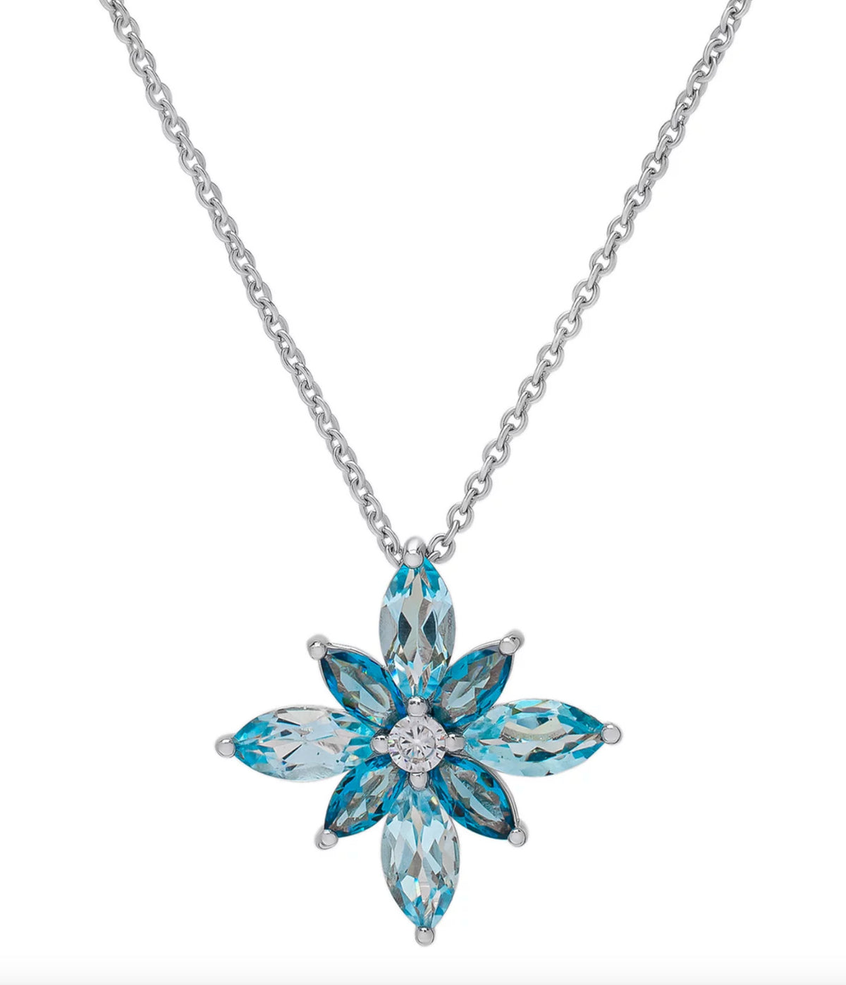 Blue Topaz (2-5/8 Ct. T.w.) & Lab Grown White Sapphire (1/6 Ct. T.w.) Flower 18"