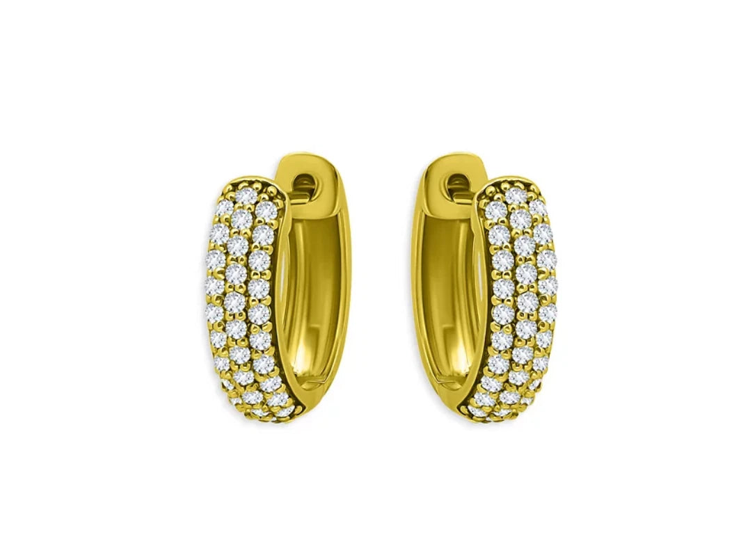 Aqua Triple Row Pave Huggie Hoop Earrings in 18K Gold Plated or Sterling Silver
