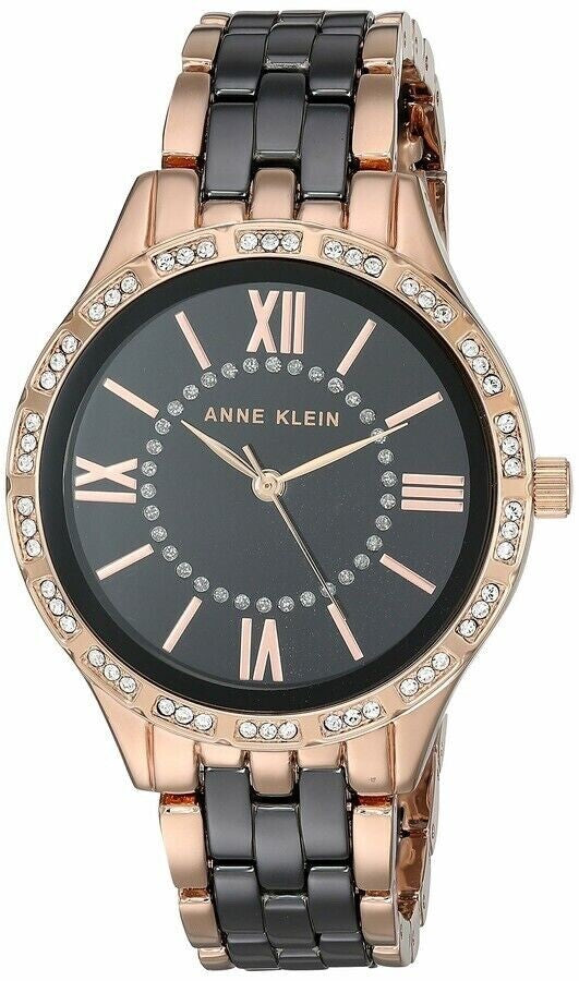 Anne Klein Black Rose Gold & Crystal Dial Ladies Watch AK/3548BKRG - NO BOX