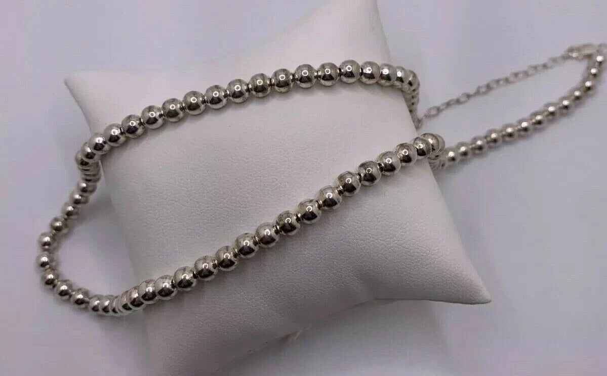 Sterling Silver 925 Beaded Necklace ball chain 18 grams adjustable 18 inch