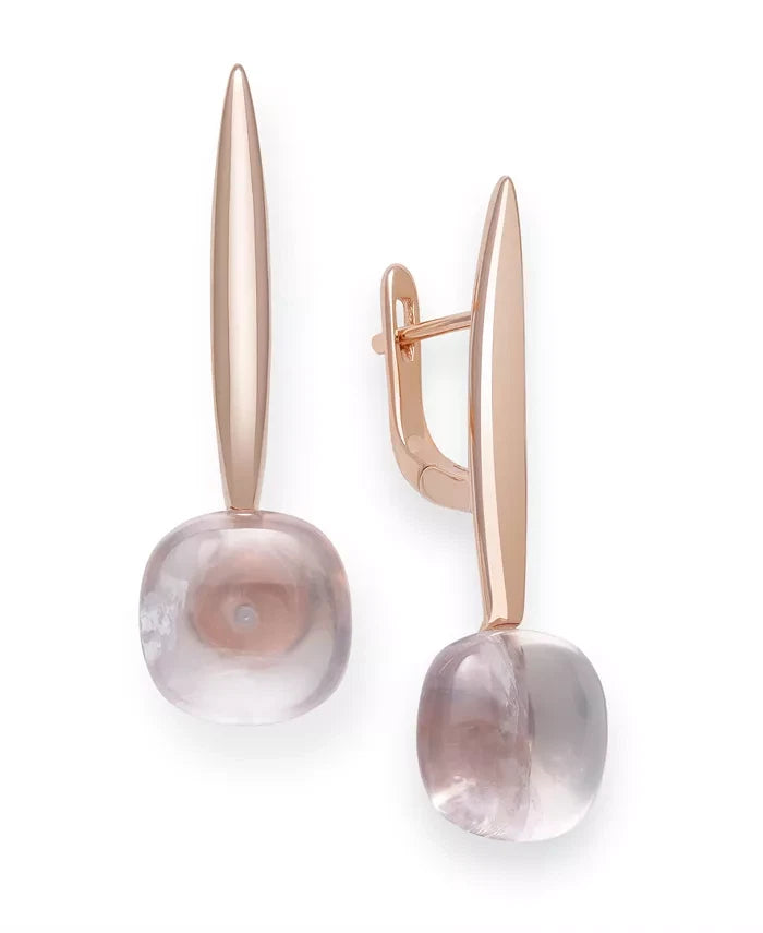 Rose Quartz Drop Earrings in Rose Gold over Silver $375