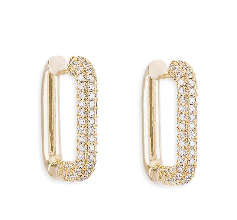 Aqua Pave Squared Oval Hoop Earrings - Exclusive