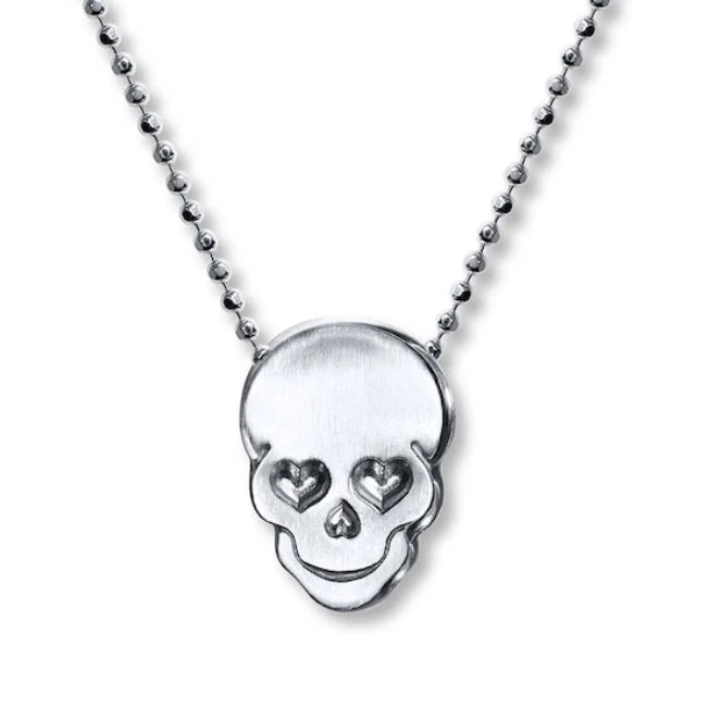 Alex Woo Love Skull Beaded Pendant Necklace, Sterling Silver