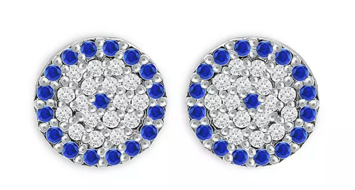 Marc & Marcella Diamond & Synthetic Sapphire Circle Stud Earring Sterling Silver