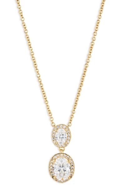 Nadri Oval Halo Drop Necklace in 18K Gold Plated or Rhodium Plated